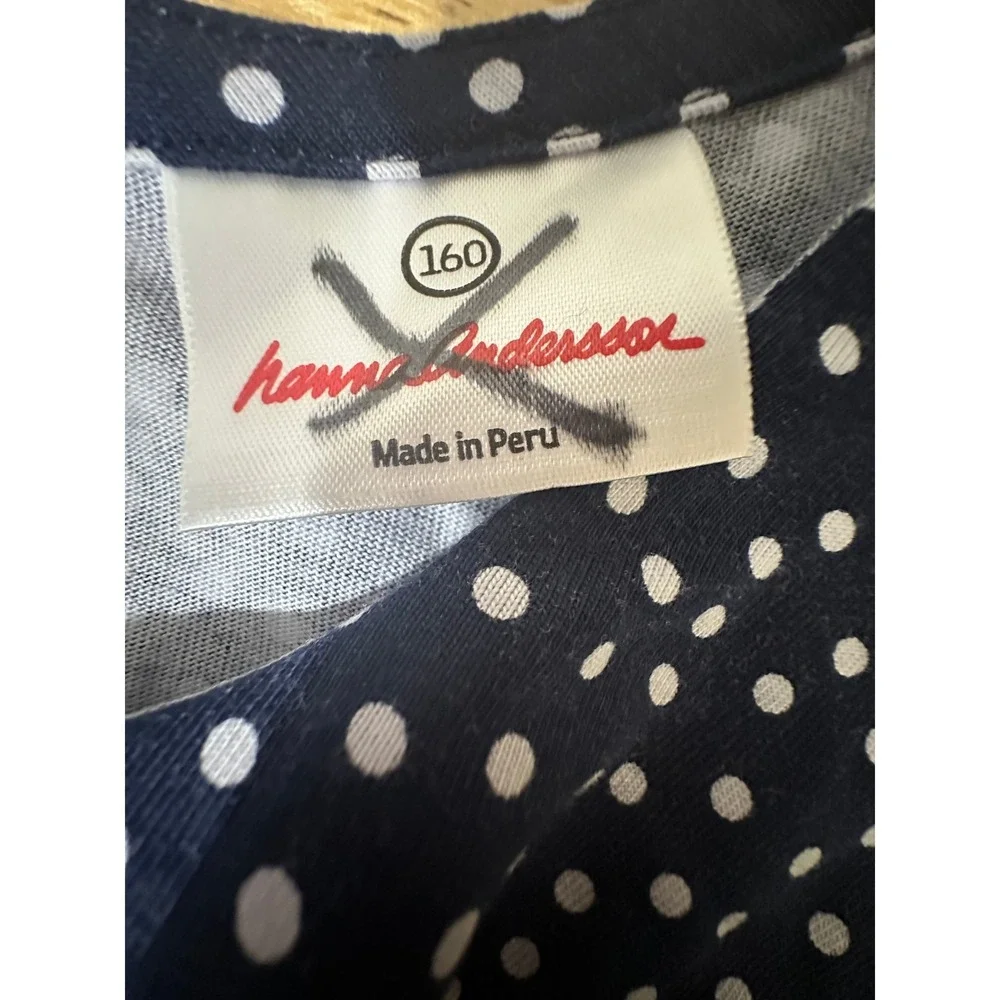 Hanna Andersson Polka Dot Top Kids Navy Blue Lace‎ Ruffle Nautical 160/14